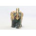 Elephant Figurine Natural Green Jade Gem Stone Gold Hand Painted Handmade B431